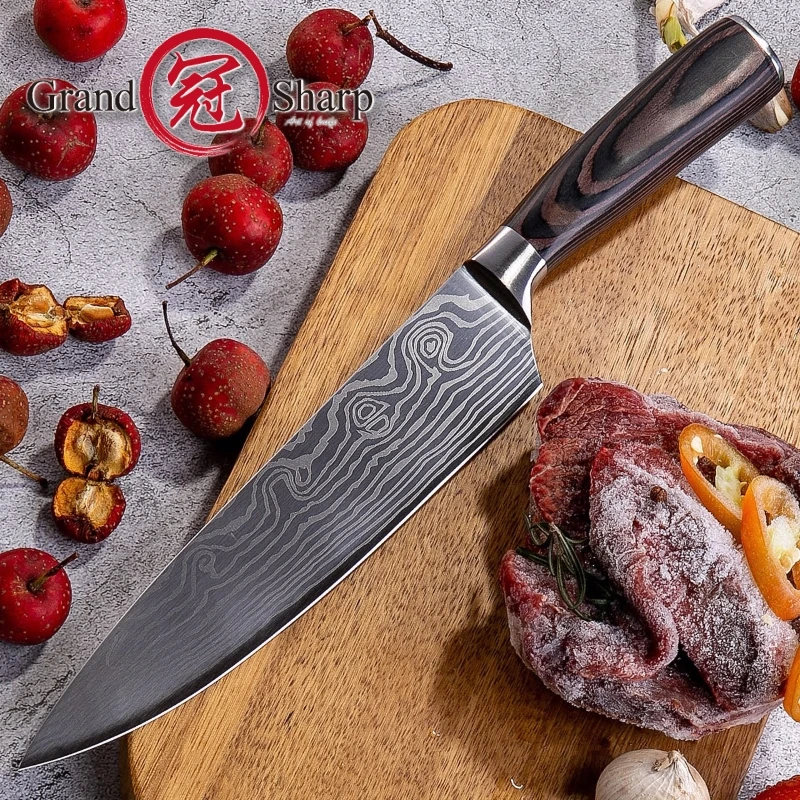 8 дюймовые ножи шеф повара имитация дамасской стали кухонные Santoku острый нож для