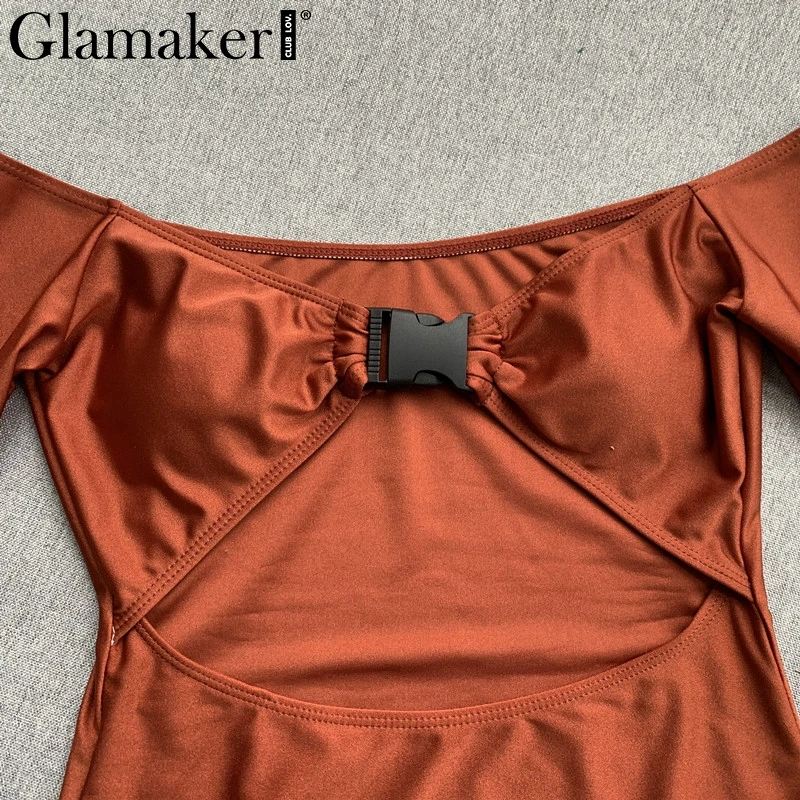Glamaker Пряжка выдалбливают Купальники для женщин сексуальный длинный рукав с открытыми плечами боди пуш-ап женский летний купальник