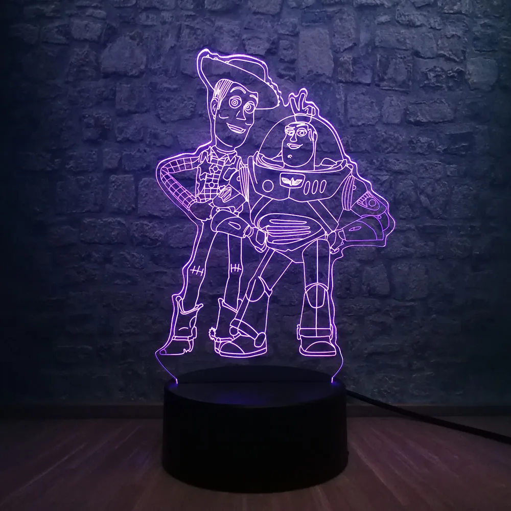 3D светодиодный светильник милая история игрушек Базз год Вуди 7 цветов RGB для