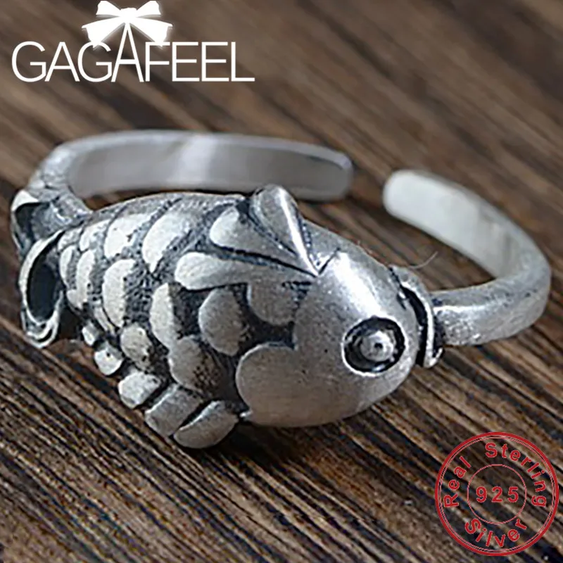 

GAGAFEEL S925 Sterling Silver Rings Exquisite Fish Ring Thai Silver Jewelries for Women Female High Quality