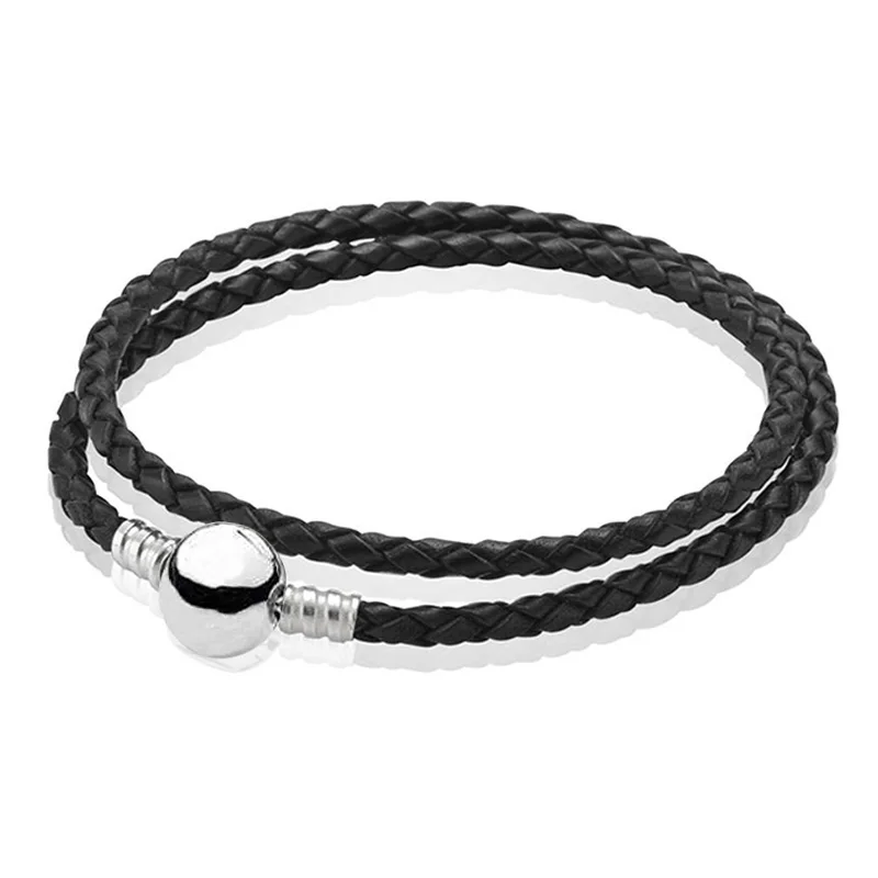 

16-44cm 925 Sterling Silver Bracelet Genuine leather Ball Clasp Snake Bracelets Bangle Fit Women DIY Bead Charm Europe Jewelry