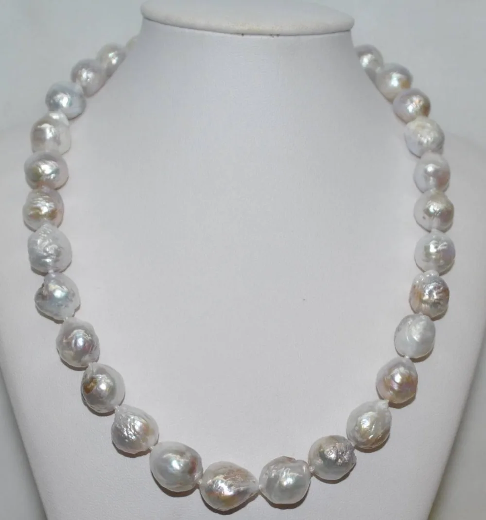 

FREE SHIPPING>>>@@ > nice 12-13MM natural cultured freshwater white baroque pearl necklace 17