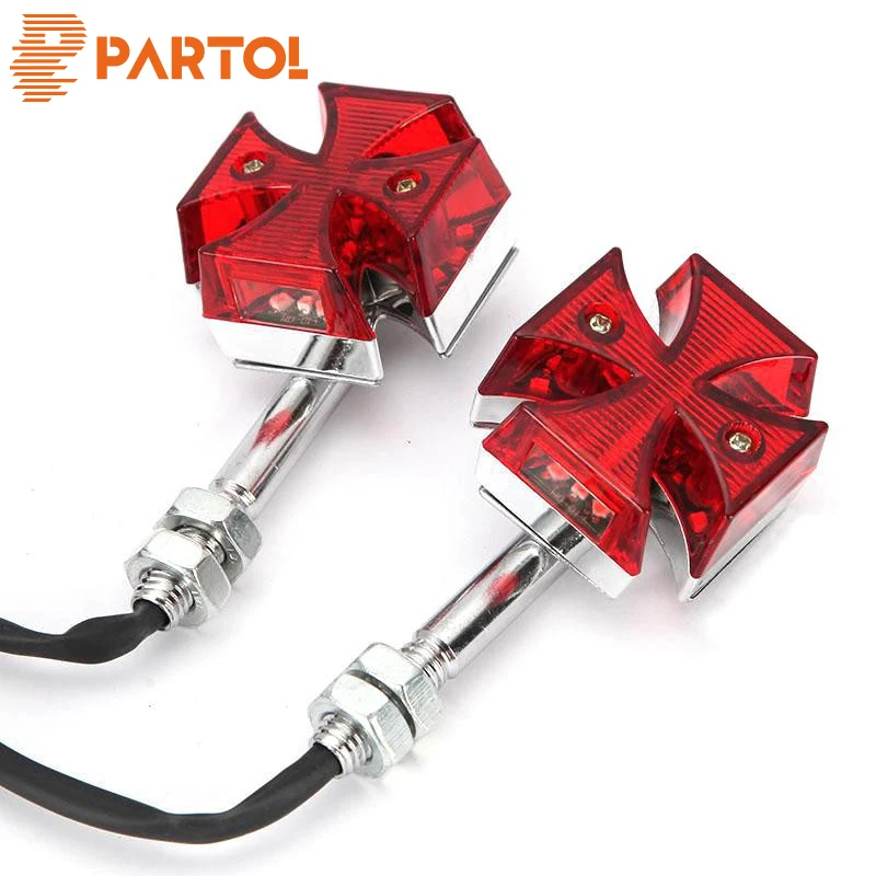 

Partol Motorcycle Cross Turn Signals Red Light Chrome ABS Red Lens Maltese Super Bright Weatherproof Motor Tail Signal Lamp 12V