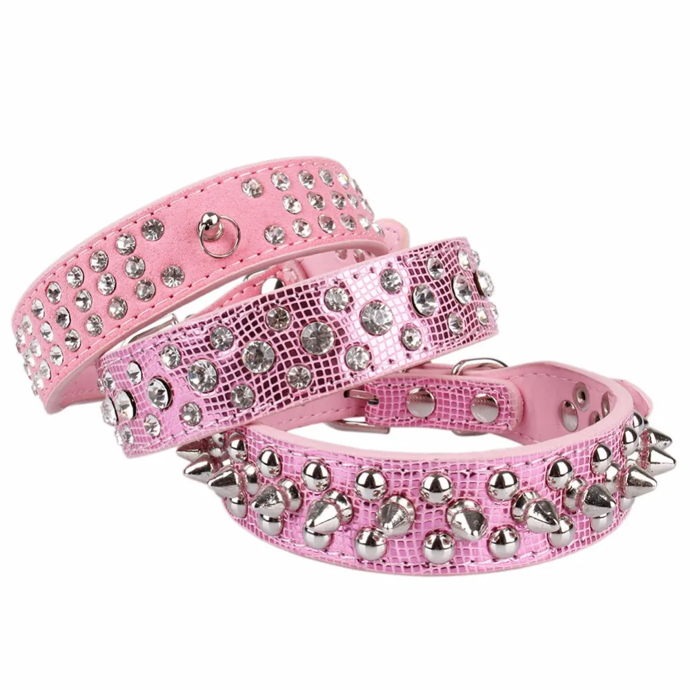 Pink Small Cats Collars Kitten Leash Necklace Breakaway Rhinestone