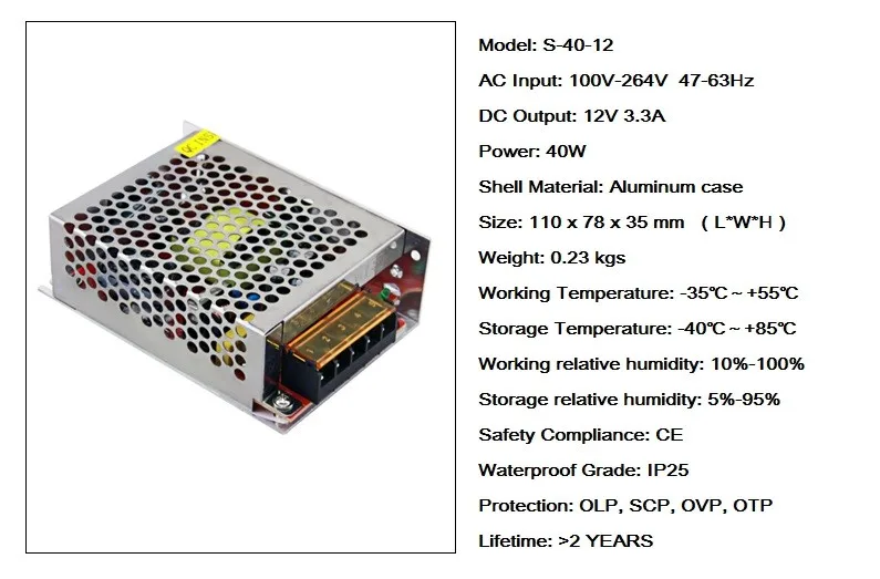 10 шт./лот Высокое качество 12 В 3.3a 40 Вт Импульсные блоки питания драйвера для Светодиодные ленты AC 110 ~ 220 В к DC не -Водонепроницаемый
