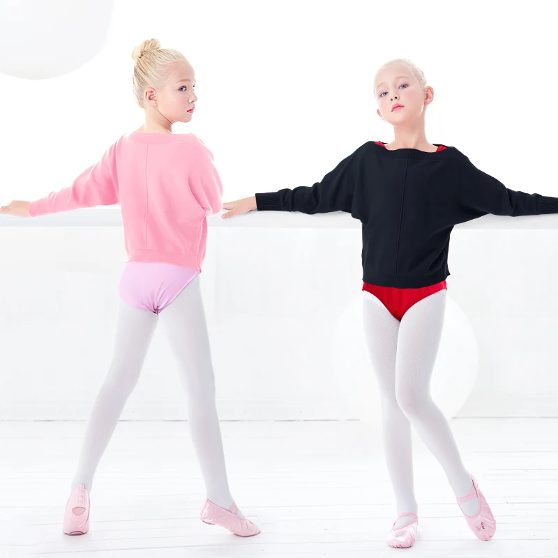 

Kids Batwing Sleeve Sweaters Girls Ballet Leotards Coat Boat Neck Warm Up Dance Top For Children