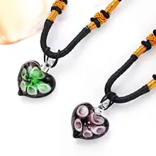 2019 Ethnic Heart-shaped Inner Flower Murano Glass Pendant Necklace Europe New Sweater Chain Heart Pendant Necklace for Women flash shaped pendant chain necklace