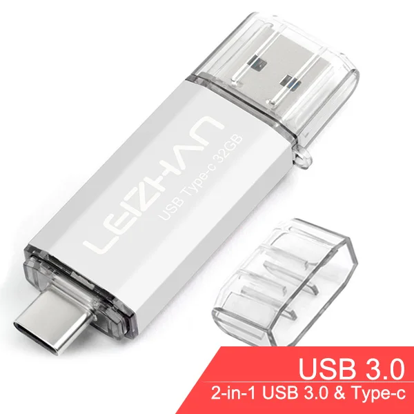 LEIZHAN USB C флеш-накопитель 256 ГБ TYPE-C Флешка USB 3,0 для samsung S10 S9 S8 флеш-накопитель 16 ГБ 32 ГБ 64 ГБ 128 ГБ флешка - Цвет: Type c-USB3.0-Sliver
