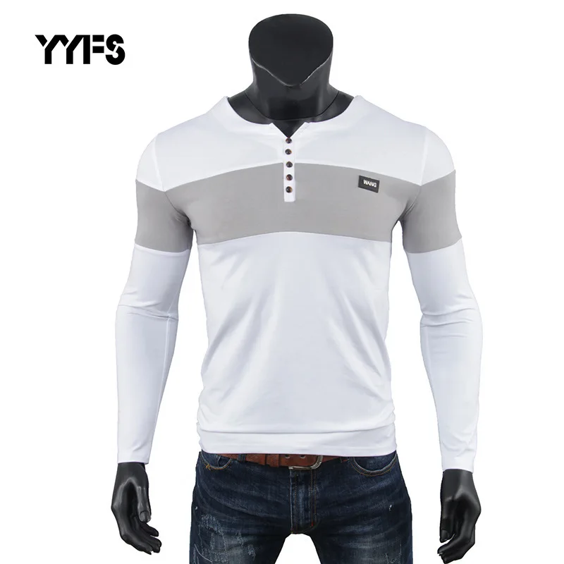 

Men's Long Sleeve T Shirt Spring Autumn Splice Casual V-neck Tops Clothes Cotton Slim Male Wearing Free Shipping