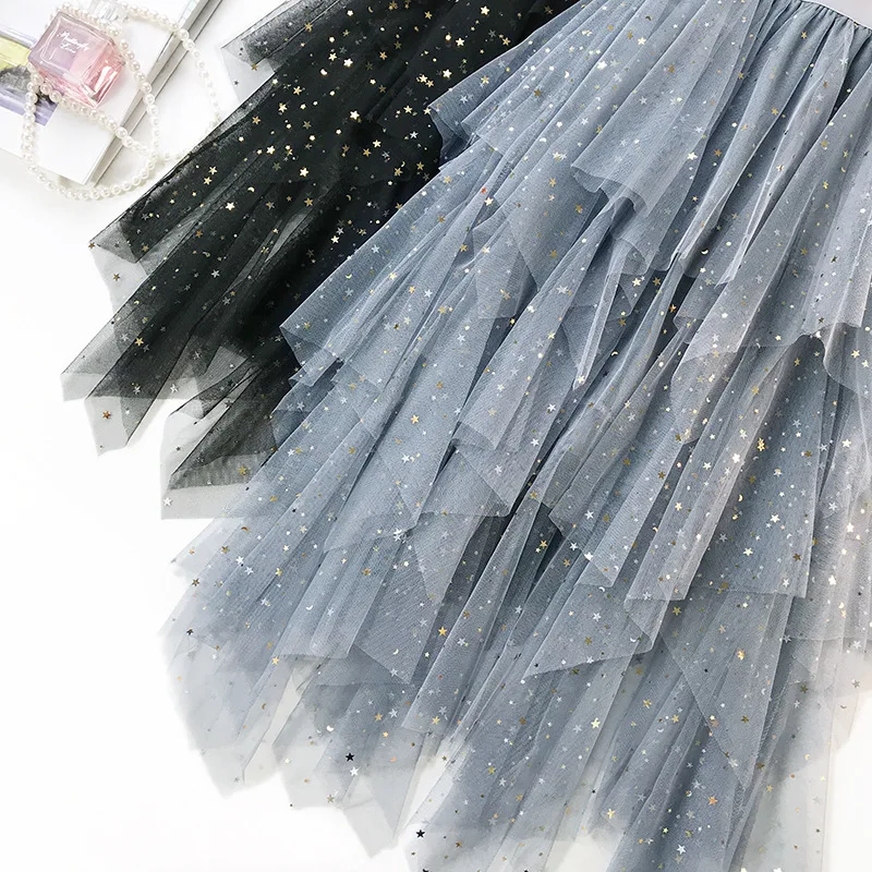 Для женщин юбки для 2019 корейский Harajuku Star Bronzing дизайн нерегулярные длинная юбка из фатина сезон: весна-лето Pettiskirt Faldas Largas Mujer