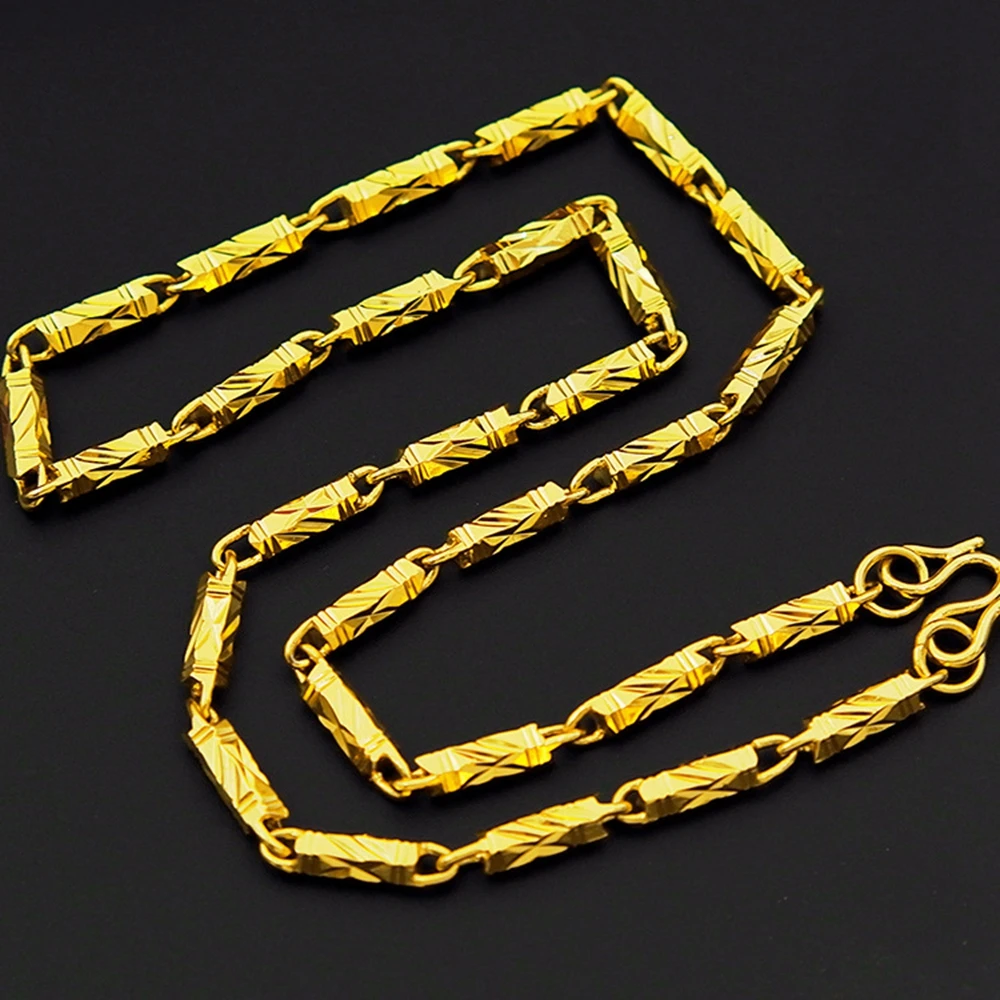 

Solid Thick Geometry Necklace For Men Yellow Gold Filled Mens Chain 23.6 inches Long