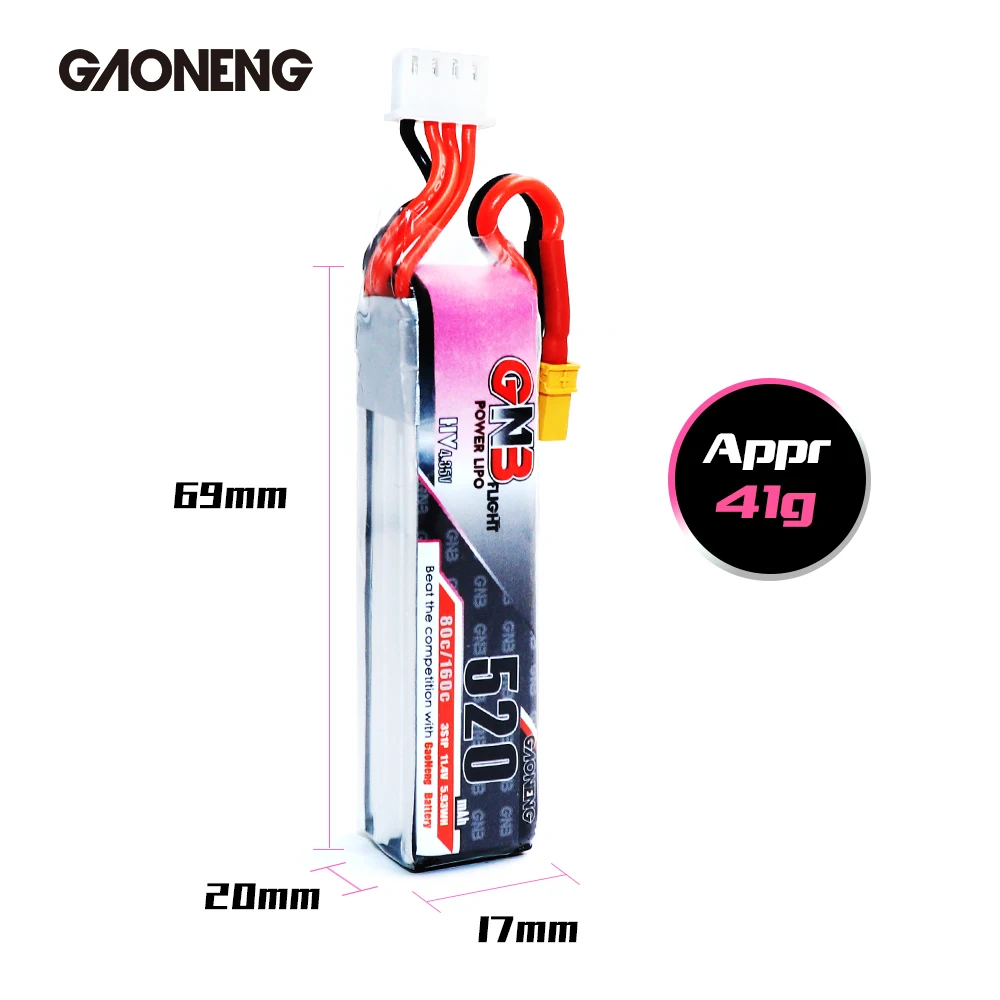 Gaoneng GNB 520mAh 11,4 V Lipo батарея 80C 3S HV 4,34 V RC батарея XT30 Разъем для RC гоночный FPV Дрон RC аксессуары для мультикоптера