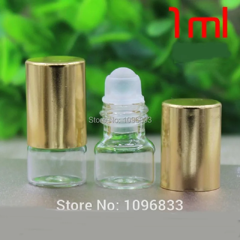 1ml Glass Roll on bottle Mini Clear Glass Roller Bottles Perfume Test Vial with Metal Bead Roller Glass Roller Ball Gold Cap (3)