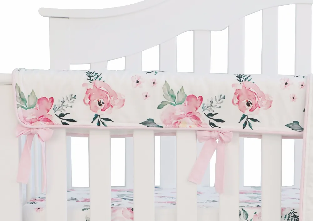 

Baby Crib Rail Cover Long Crib Rail Guard Baby Teething Cover Protector Wrap Nursery Bed Rails Cover (Pink Floral)