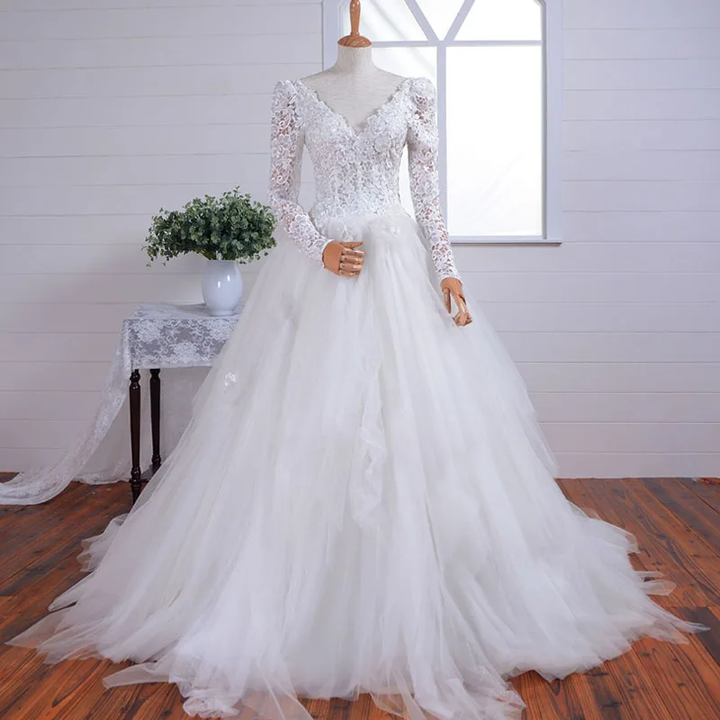 Stile vittoriano Abiti Da Sposa D'epoca Lungo Manicotto Del Merletto di  Tulle A Strati Abito Da Sposa Formale con Royal Train|dress silver|dress  katedress quality - AliExpress
