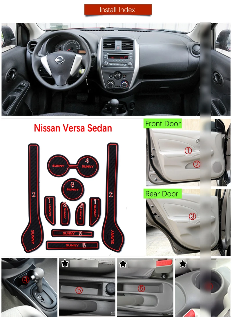 Противоскользящая резиновая ворота Слот коврик для Nissan Versa седан N17 Almera Солнечный Latio 2011 2012 2013 аксессуары