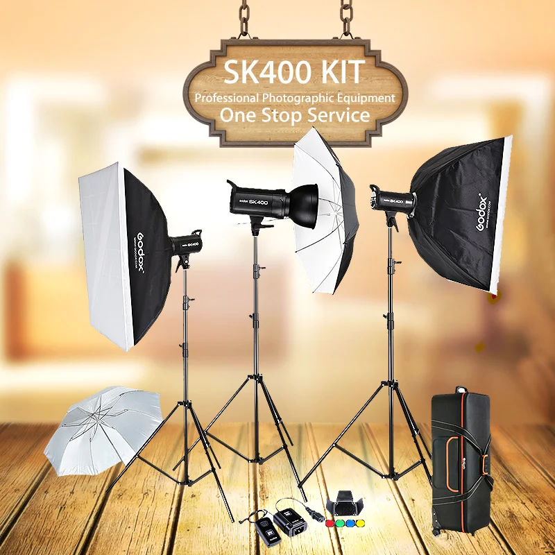 Компактный студийный стробоскоп для фотосъемки Godox SK400 3x400 Вт|light up bunny ears|light slackslight
