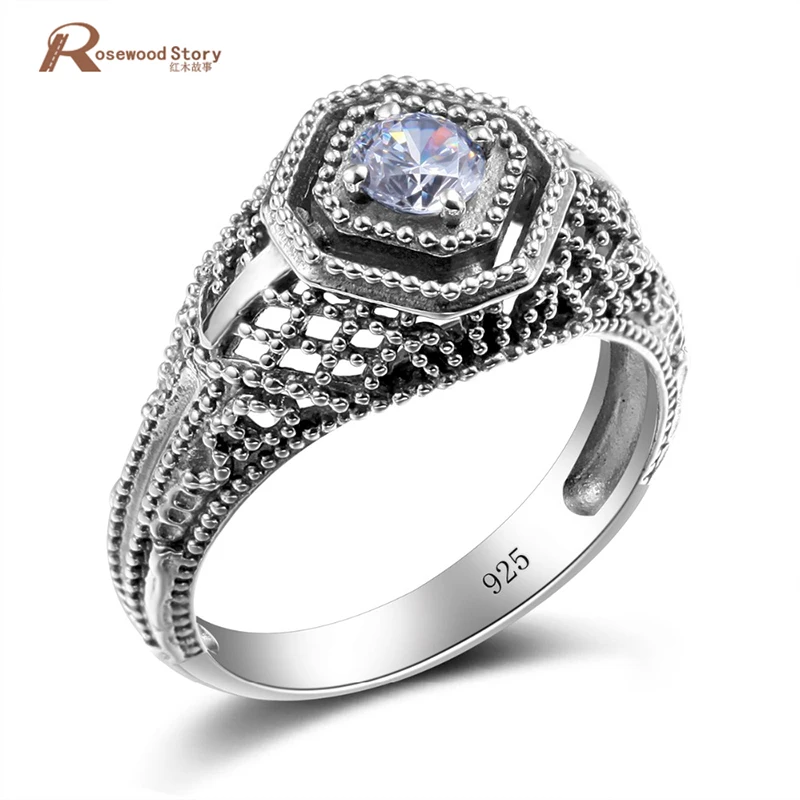 

Fashion Accessories Jewelry CZ Cocktail Ring Unique Hollow Out Round Cubic Zirconia Korean Women 925 Sliver Punk Wedding Ring