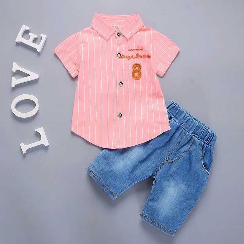 YX 8zi pink Fashion Children Boys Girls Cotton Clothing Baby Shirt Pants 2Pcs/Sets Kids Embroidered Clothes Summer Toddler Casual Tracksuits - Цвет: YX 8zi pink