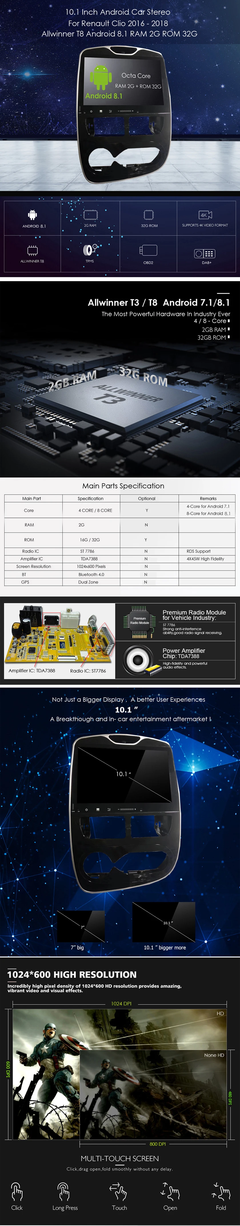 Cheap 10.1" Android 8.1 Octa Core Car DVD Player for Renault Clio 2016 2018 Car Radio GPS Navigation Multimedia Stereo Head unit 0