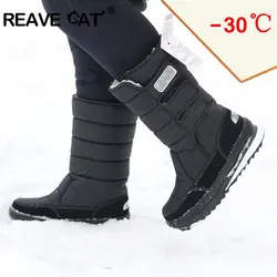 REAVE CAT/большие размеры 46; ботинки до середины икры; женские водонепроницаемые зимние ботинки; теплая зимняя обувь; botas feminina; обувь на