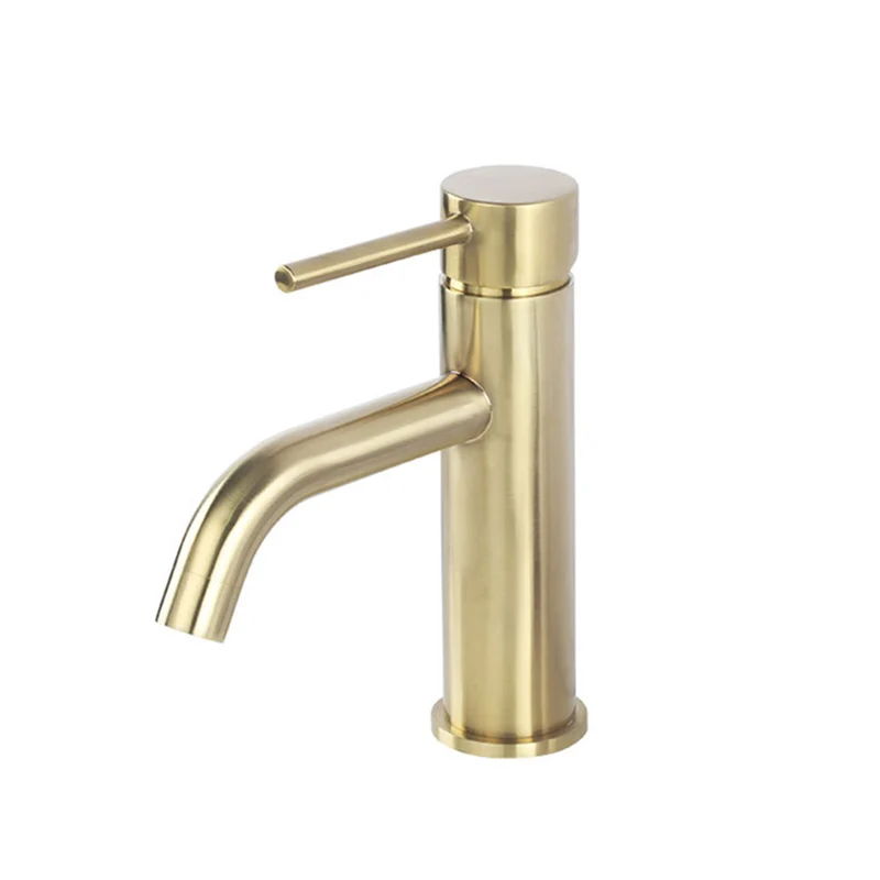 Rose Gold Brass Bathroom Basin Faucet Single Handle Deck Mounted Hot And Cold Bathroom Sink Water Mixer Tap - Color: brushed gold-short