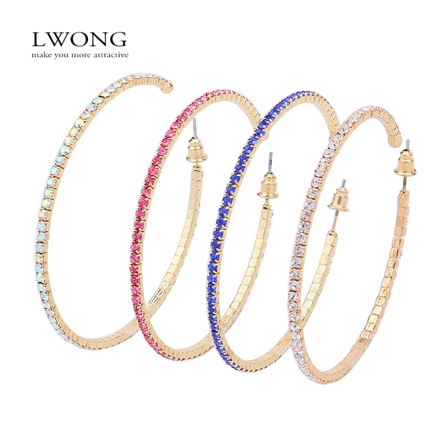 Lwong 4 Colors Pave Rhinestones Large Hoop Earrings For Women Bijoux Lwong 4 Colors Pave Rhinestones Large Hoop Earrings For Women Bijoux Clic 5 8cm Gold Color