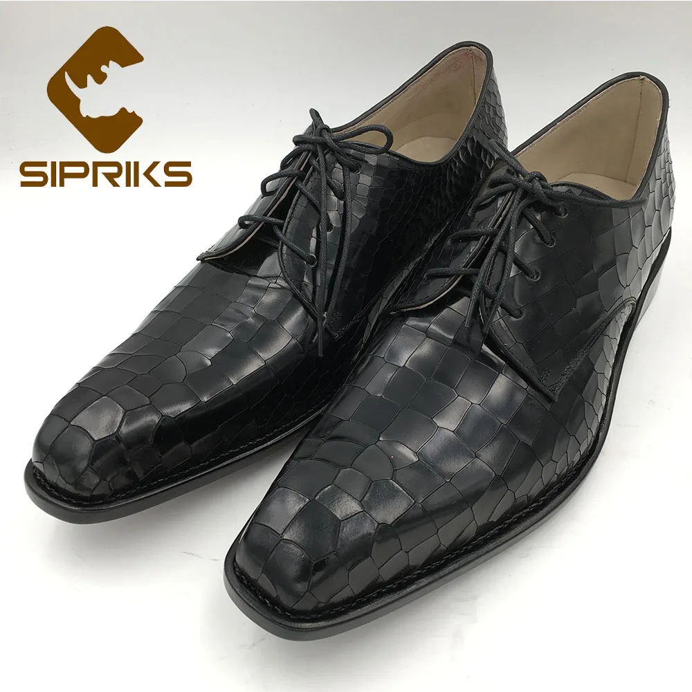 

Sipriks Big Size 36 48 Imported Full Grain Leather Shoes Mens Goodyear Welted Gents Suit Shoes Formal Tuxedo Crocodile Skin Flat