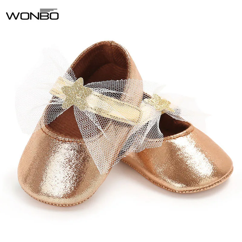 

WONBO Fashion Bling Princess Baby Shoes Lace Star Infant First Walkers Soft Bottom Toddler Girl Shoes Gold Pink Silver Gold