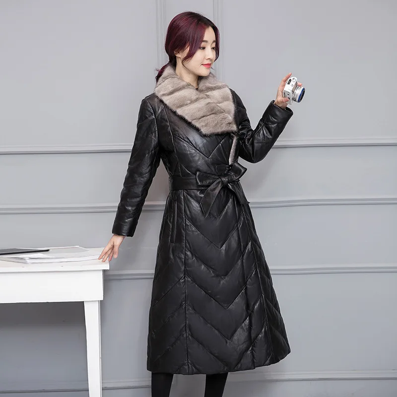 2018 New Women's Winter Coat Imitation Leather Jacket In The Long Section of Imitation Mink Fur Collar Thick Warm Coat Tq033 Coats