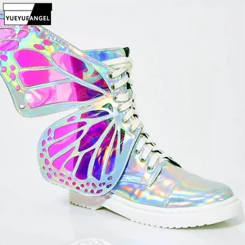 

Runway Women Spring Autumn Shoes Butterfly Wings Side Zipper Bandage Boots Street Style Sequins Hip Hop Ankle Warm Cotton Boots