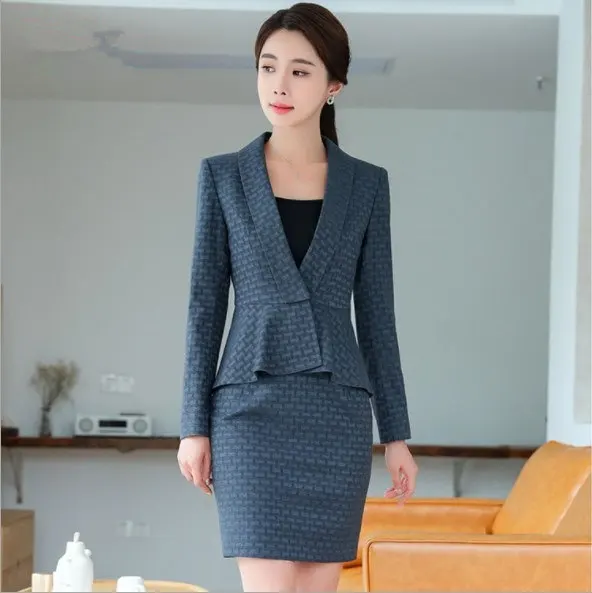 

Ol Style Womens Formal Office Mini Skirt Suit Black Gray Blue Plaid Korean Skirt Suits for Women 2 Piece Skirt Set Plus Size 4XL