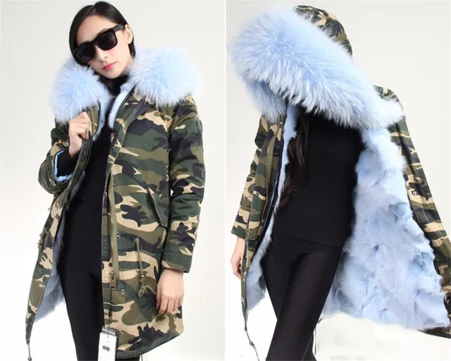 Best price at $288 Cheap Natural Fox Fur Jackets Army Green Thick Parkas Plus Size Hooded Real Fur Coat Women's Long Loose Genuine Raccoon Fur Outerwear