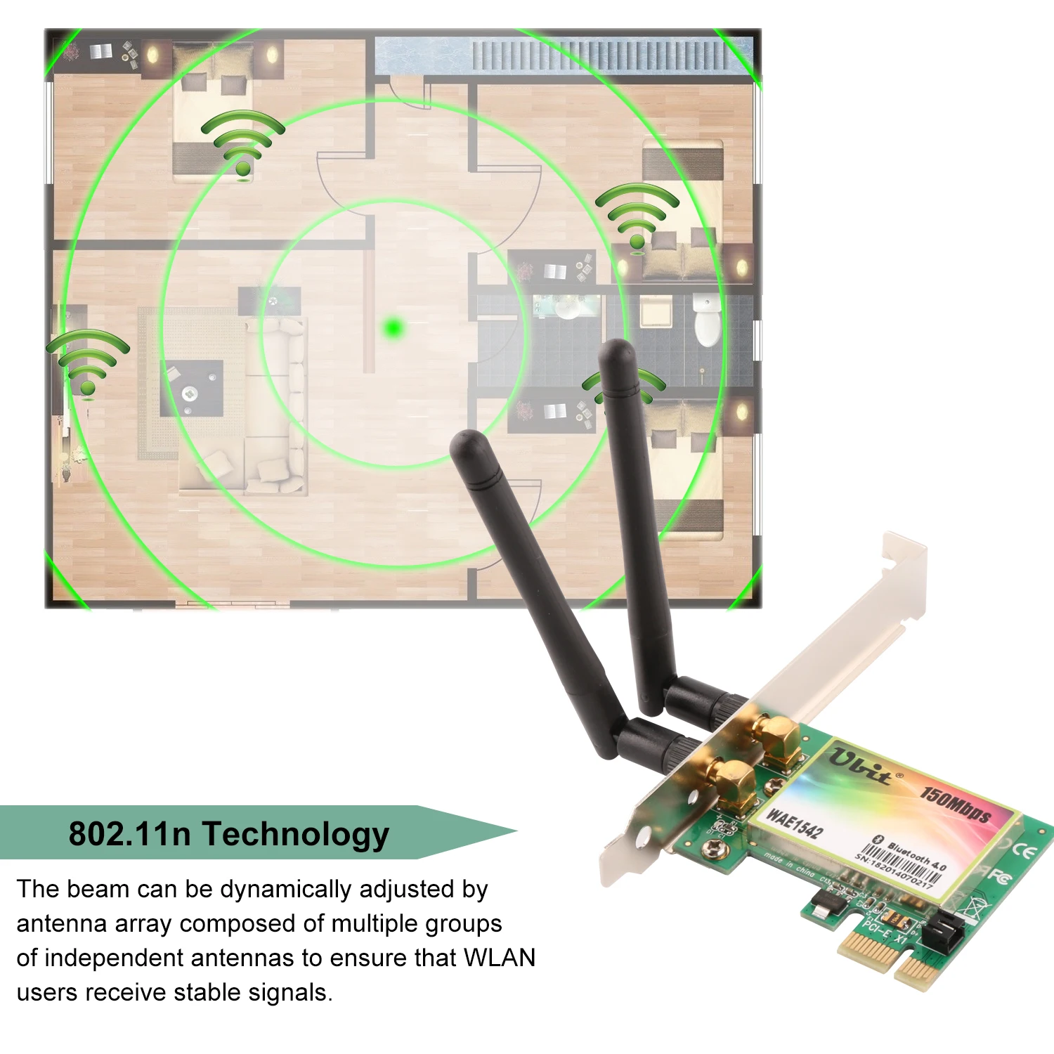 Ubit Bluetooth 4,0 настольная беспроводная сетевая карта, PCI-Express с функцией Bluetooth 2,4G 150M для ПК Windows XP/7/8/10