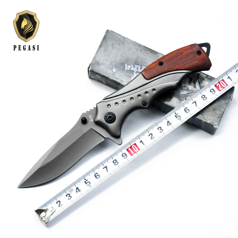 

PEGASI Folding Tactical Knife Pocket Titanium Steel Blade Wooden Handle Outdoor Camping Hunting Tactical Survival EDC Tool