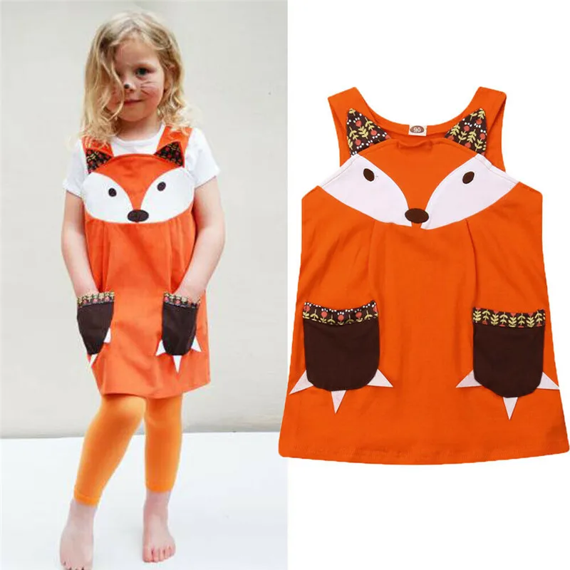 

Toddler Cartoon Print Fox Dress For Kids Girls Dress Baby Girl Clothes Strap Animal Dress Pocket Dress Outfits Set