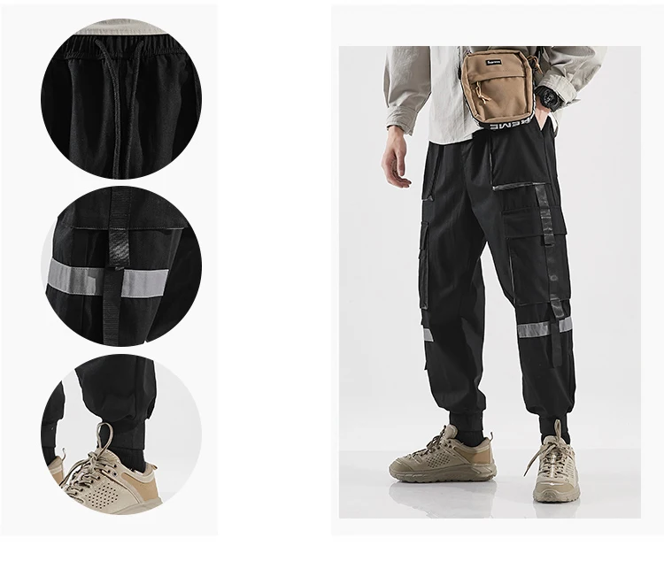 LAPPSTER Mens Streetwear Cargo Pants Overalls Mens Black Joggers Track Pants Color Block Harajuku Hip Hop Sweatpants 5XL