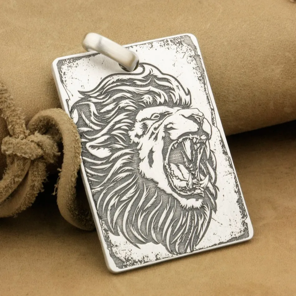 

Customizable 925 Sterling Silver Deep Engraved High Detail Angry Lion Dog Tag Mens Biker Rocker Punk Pendant 9X010 JP