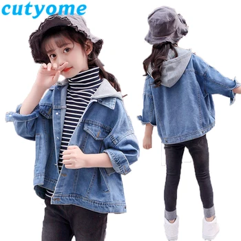 

Loose Girls Hoodie Denim Jacket Children Spring Wear Clothing Casual Kids Hooded Outerwear Basic Coat Teenage Girl Jeans Jackets