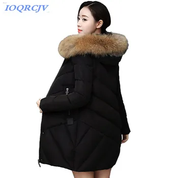 

Winter Jacket Women parkas New 2018 Coats Artificial raccoon hair collar Female Parka black Thick Cotton Padded Lining Ladies