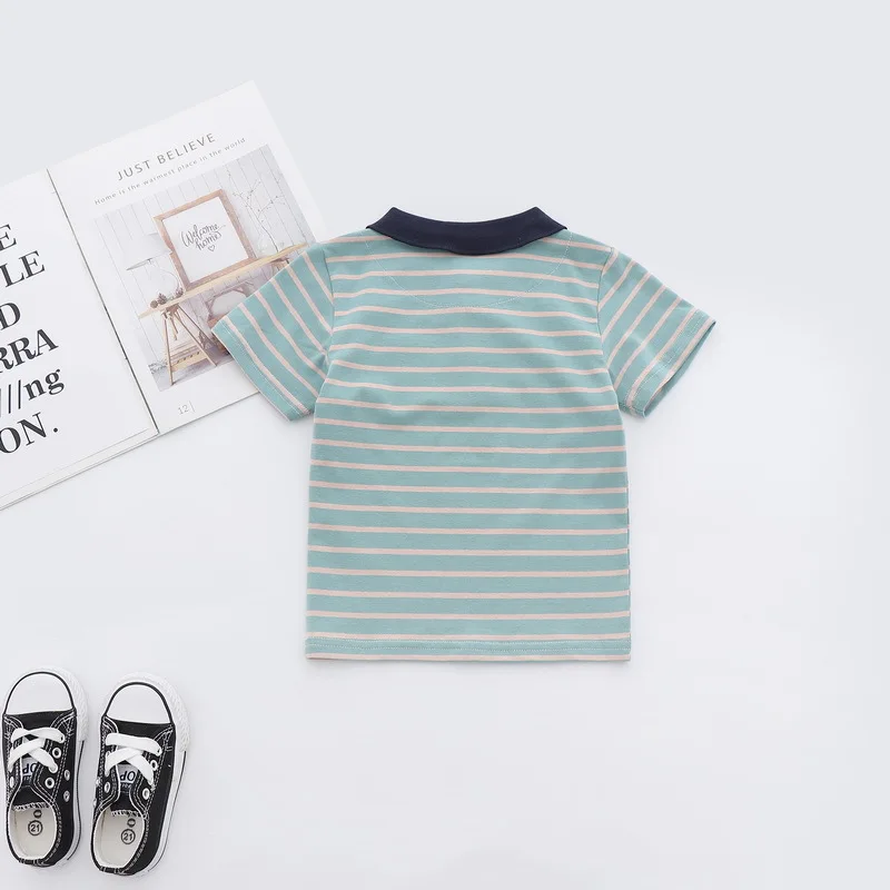 Fashion Summer Cotton Striped Baby Boys Short Sleeved T-shirt Printed Children Tees Kids Tops For Age 2-7 Years Old