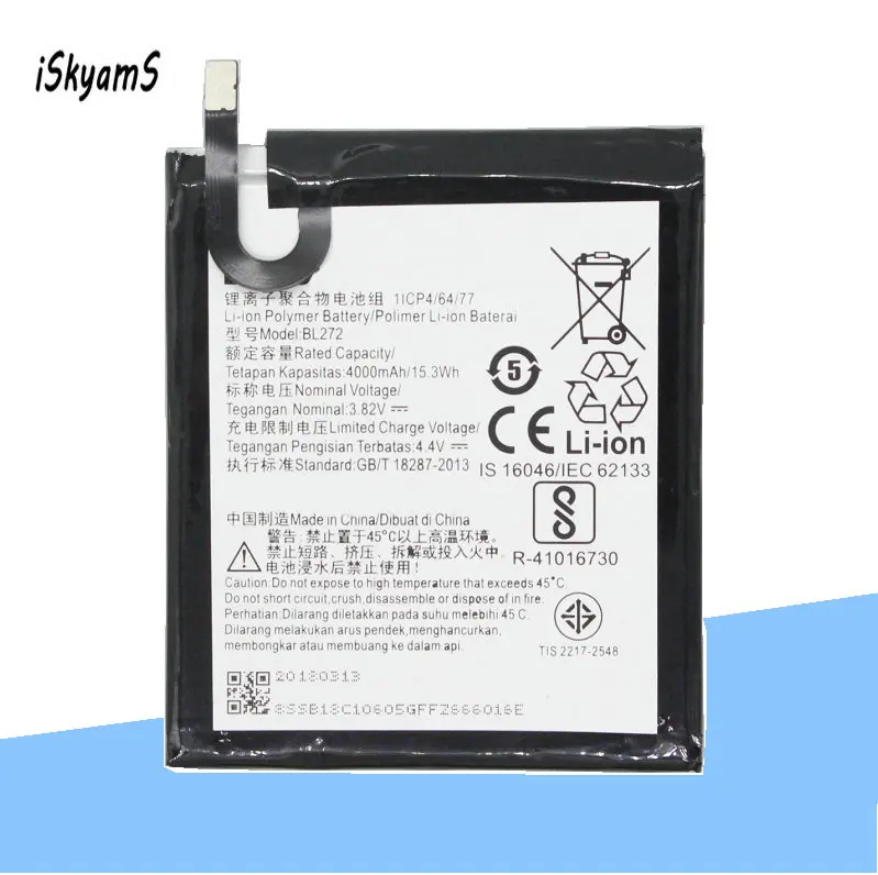 

iSkyamS 1x 4000mAh BL272 High Quality Phone Replacement Battery for Lenovo Vibe K6 Power XT1662 K33A42 Batteries