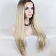 Bombshell черный Омбре Платина прямые синтетические кружева спереди парик Glueless термостойкие волокна волос натуральный волос для женщин