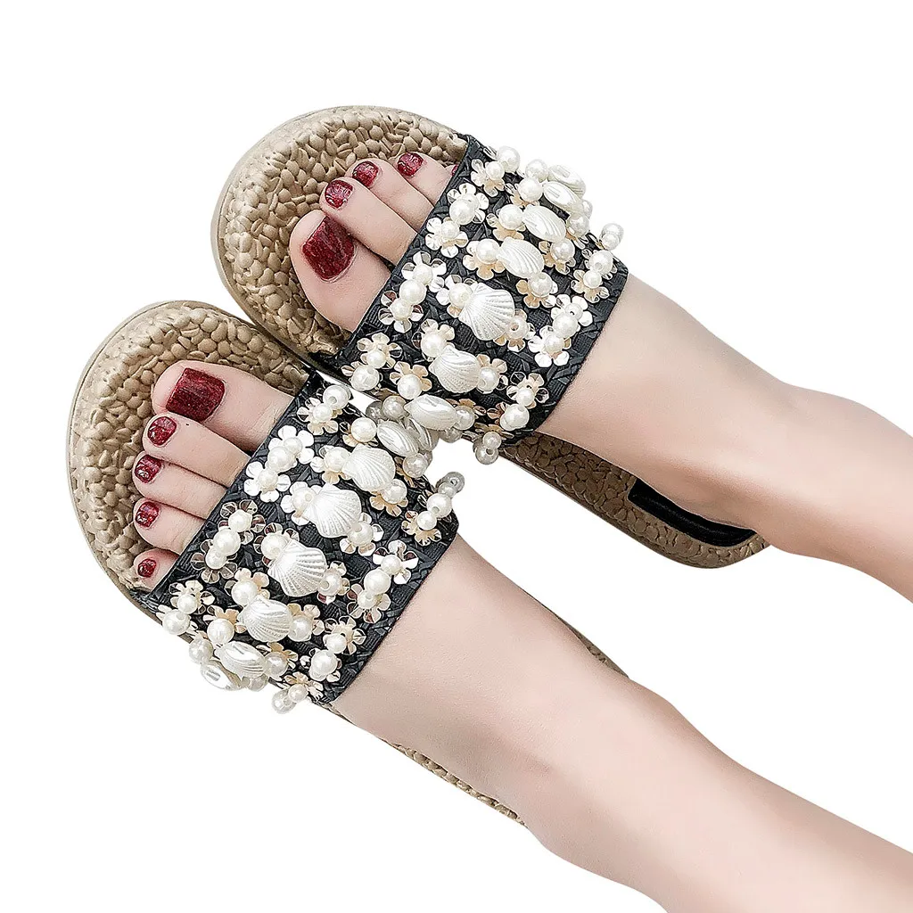 

Women summer Flowers Pearl Platform Outdoor Slippers Beach Shoes zapatos de mujer con tac n bajo sandalias de mujer tacon bajo