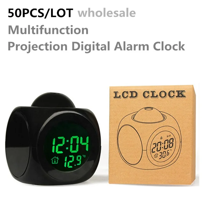 

50PCS Led Display Projection Led Clock Electronic Desktop Alarm Clock Digital Table Clocks Snooze Function Cables Home Decor