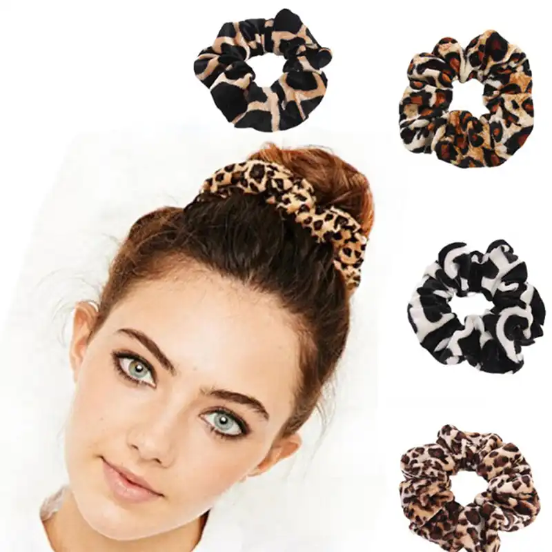 Leopard Print Hair Bands Scrunchie Elastic Scrunchy Ponytail Holder Hairband MA