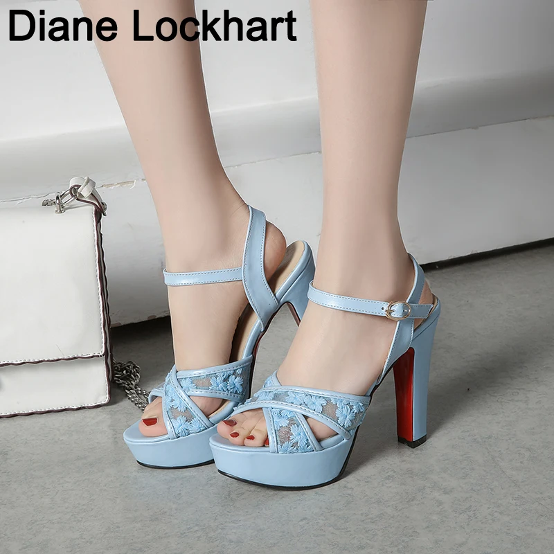 

sandals women 2019 Summer 12cm Fashion Thick With Sandals Fish Mouth High-heeled Shoes Transparent lace Sandals High platform