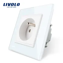 Бесплатная доставка, Livolo новая розетка, французский стандарт настенная розетка, VL-C7C1FR-11, белая Хрустальная стеклянная панель, AC 110 ~ 250 В 16А