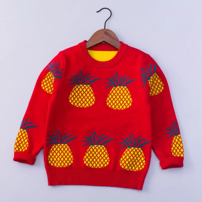 Осень-зима, новая детская одежда с ананасом, двухслойный хлопковый пуловер с круглым вырезом, свитер - Цвет: 2