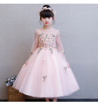 

Summer New Arrival Pink Lace Princess Tulle Girl Dress Ankle Length Baptism Party Prom dress Girls Wedding Birthday Gown dress